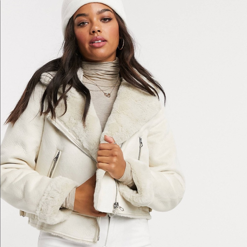 cream leather aviator jacket